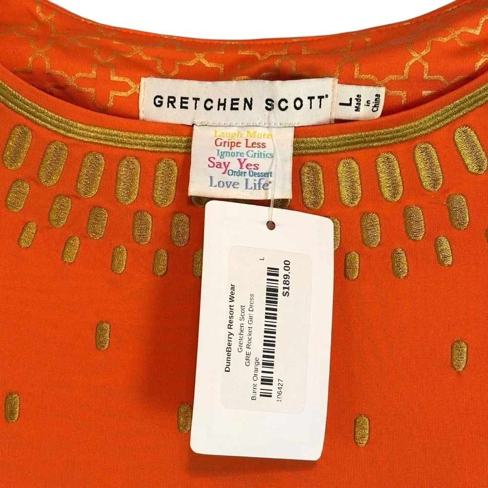 Gretchen‎ Scott Rocket Girl Dress Large Orange Embroidered Tunic Resort NWT